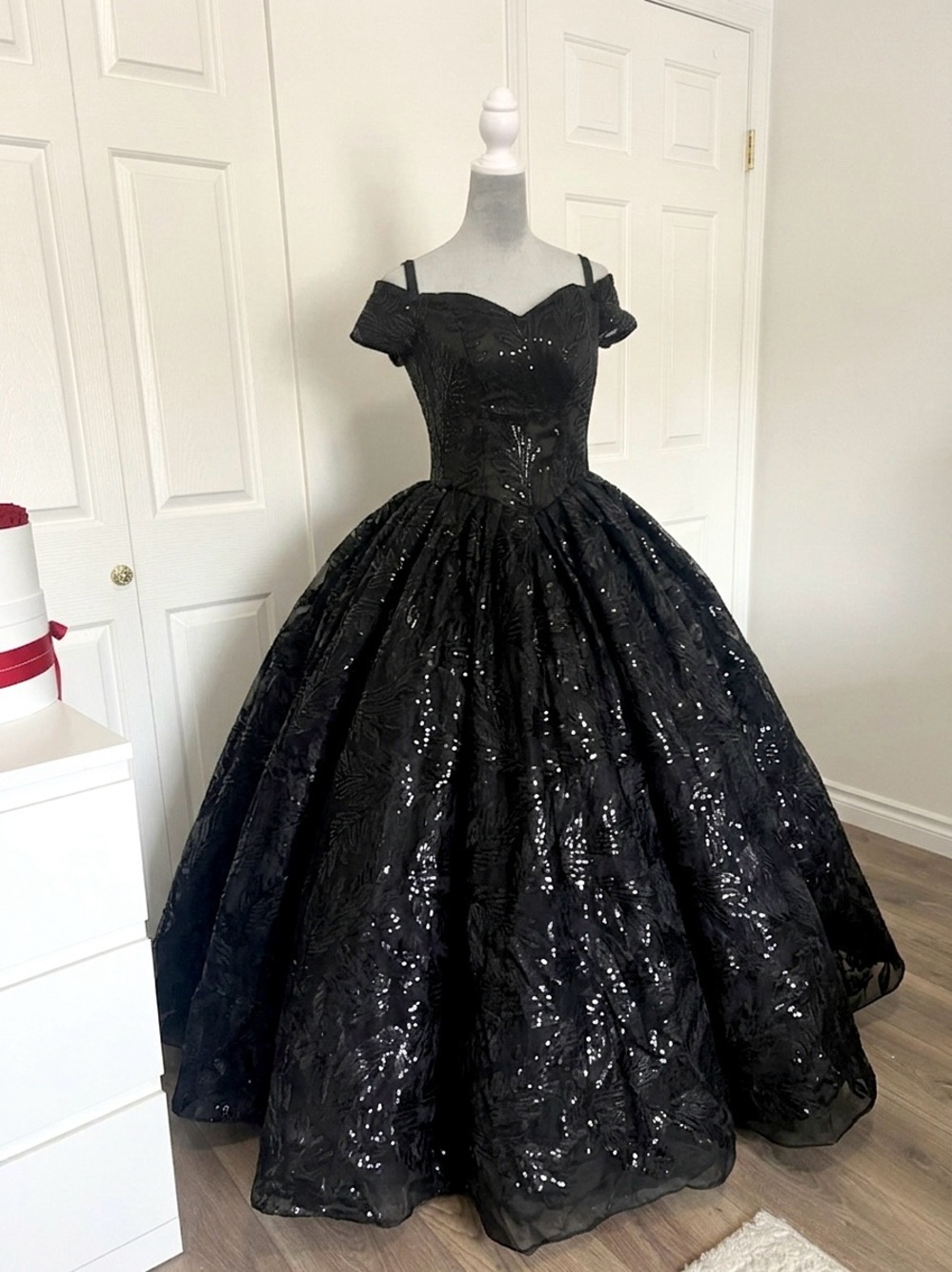 Off-Shoulder Black Ball Gown Dress